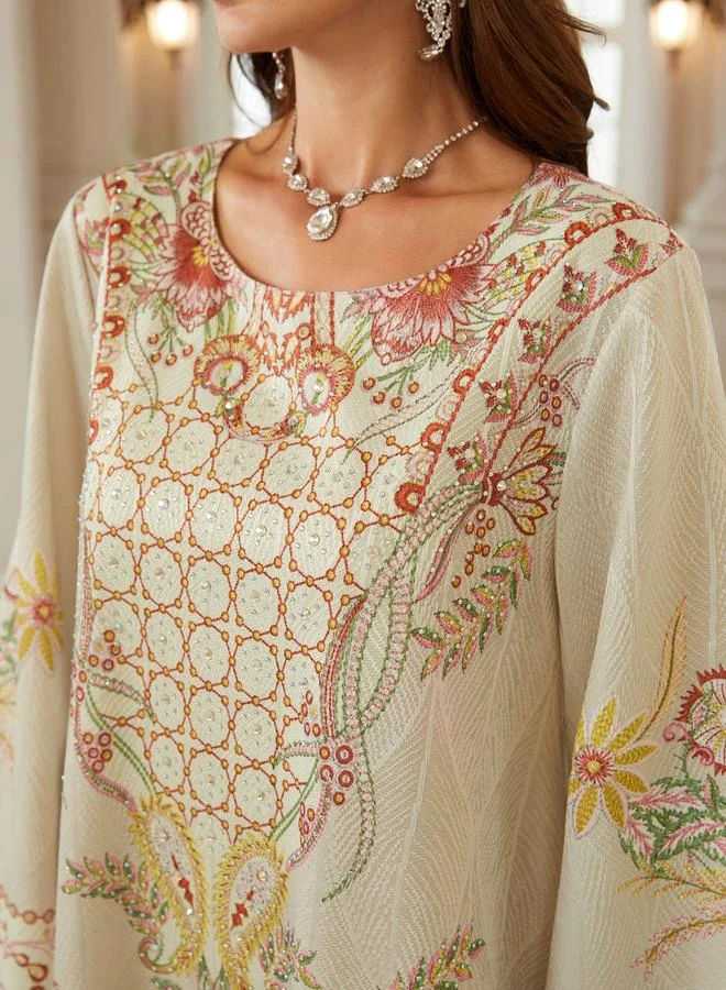 تايك تو جلابية نسيج بارز وطبعة زهور وقصة واسعة